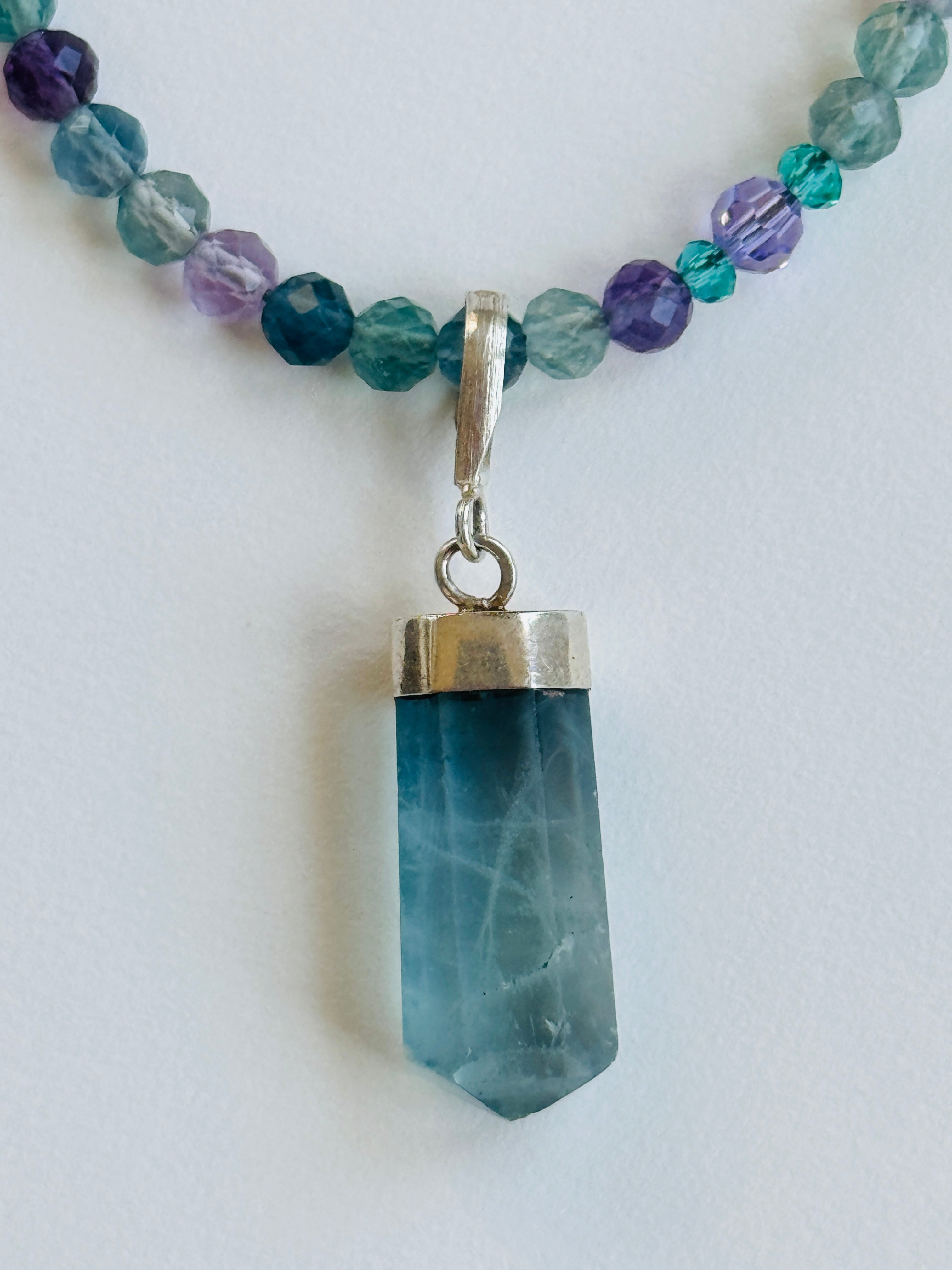 Fluorite Necklace with Blue Fluorite Crystal Pendant