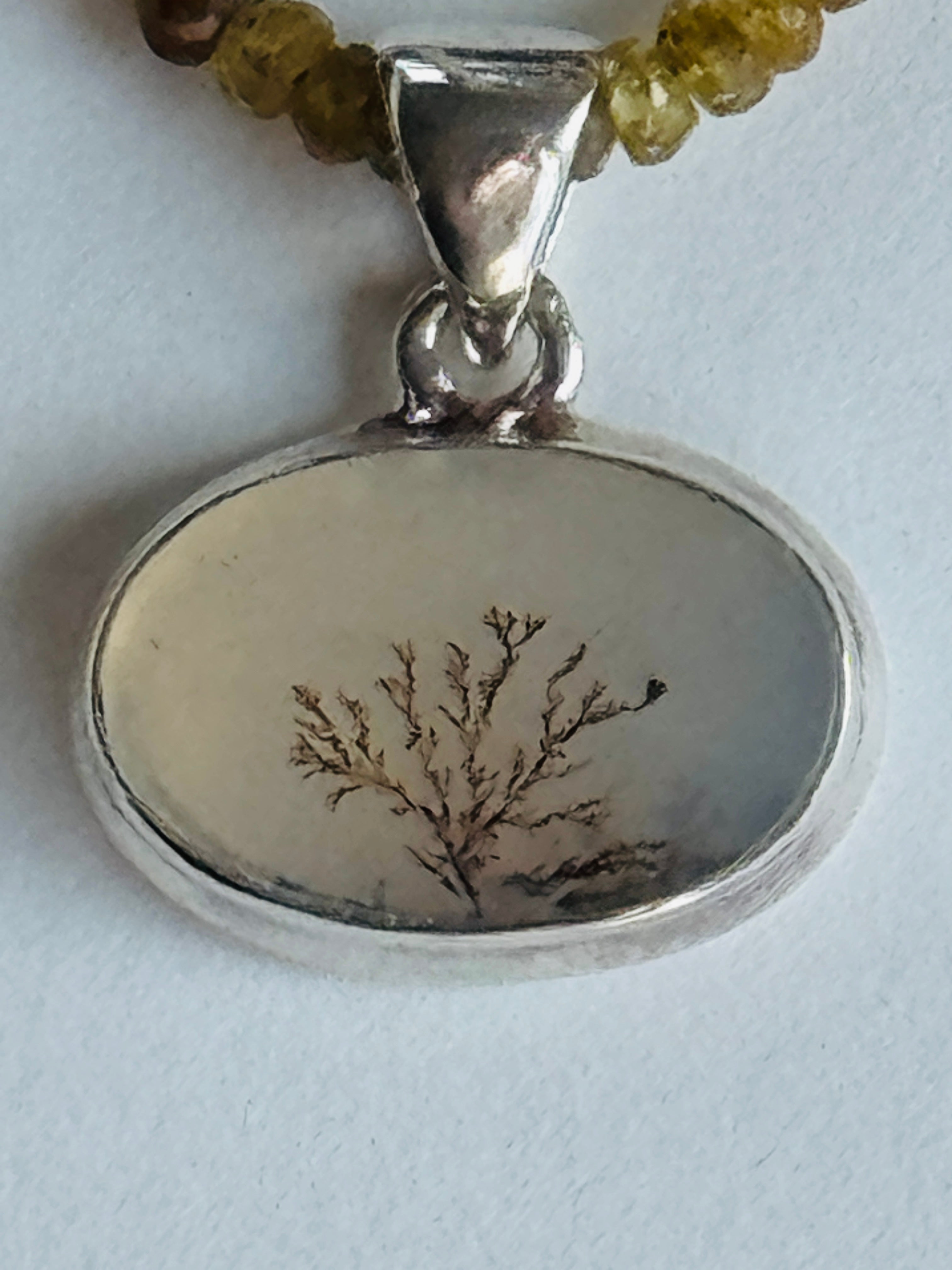 Dendritic Agate Pendant on Green Tourmaline Necklace