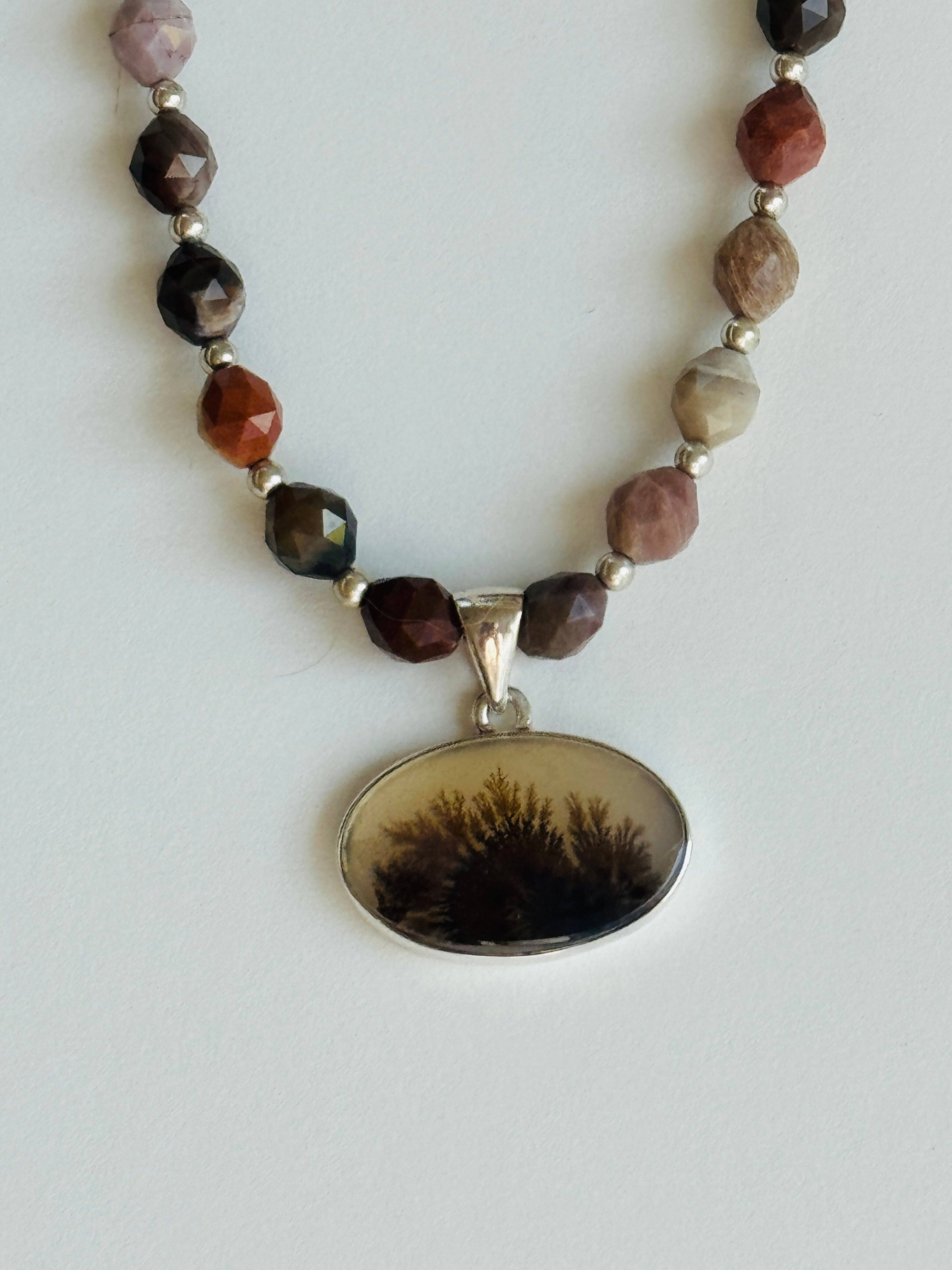 Dendritic Agate Pendant on Petrified Wood Necklace