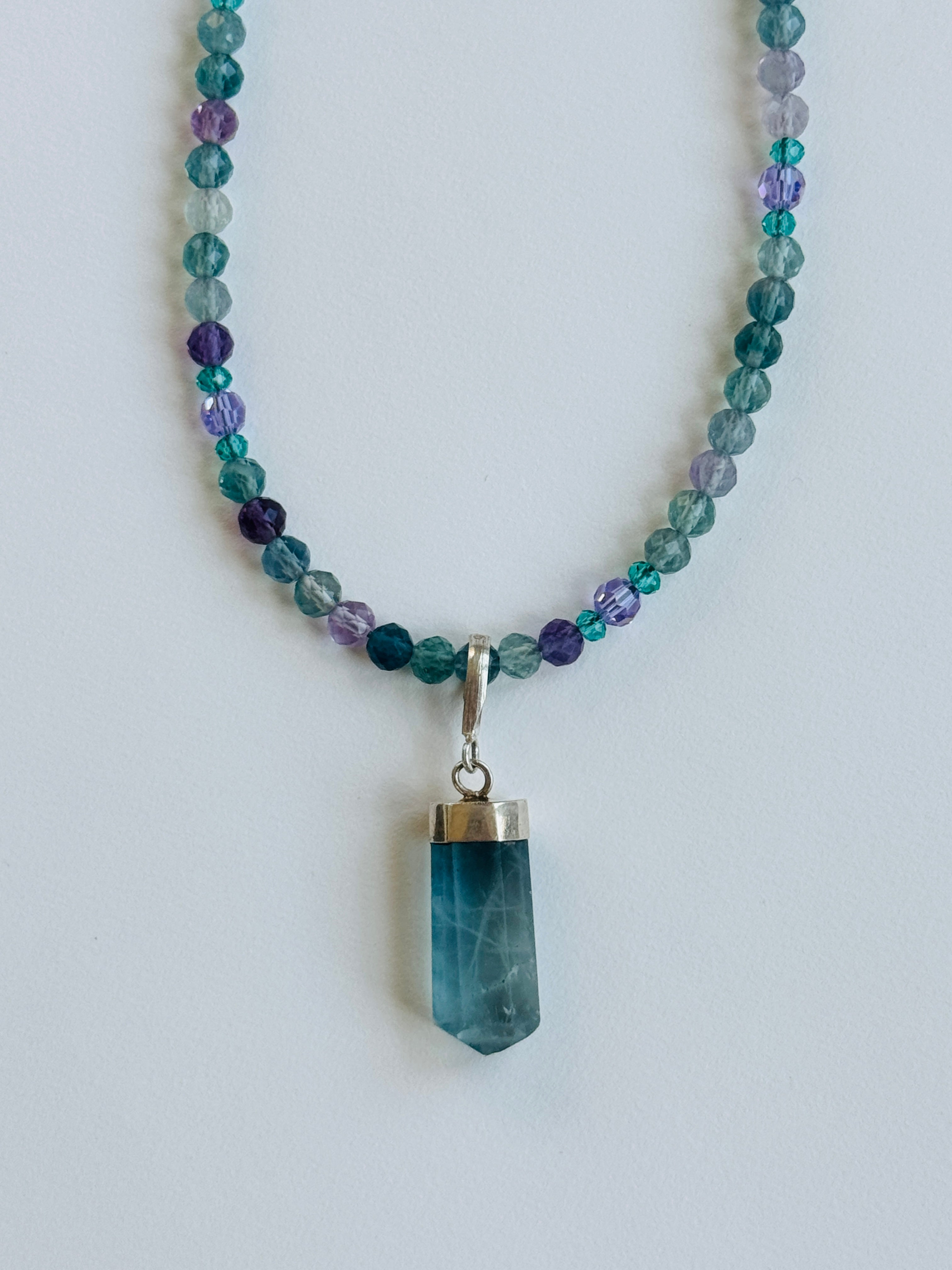 Fluorite Necklace with Blue Fluorite Crystal Pendant