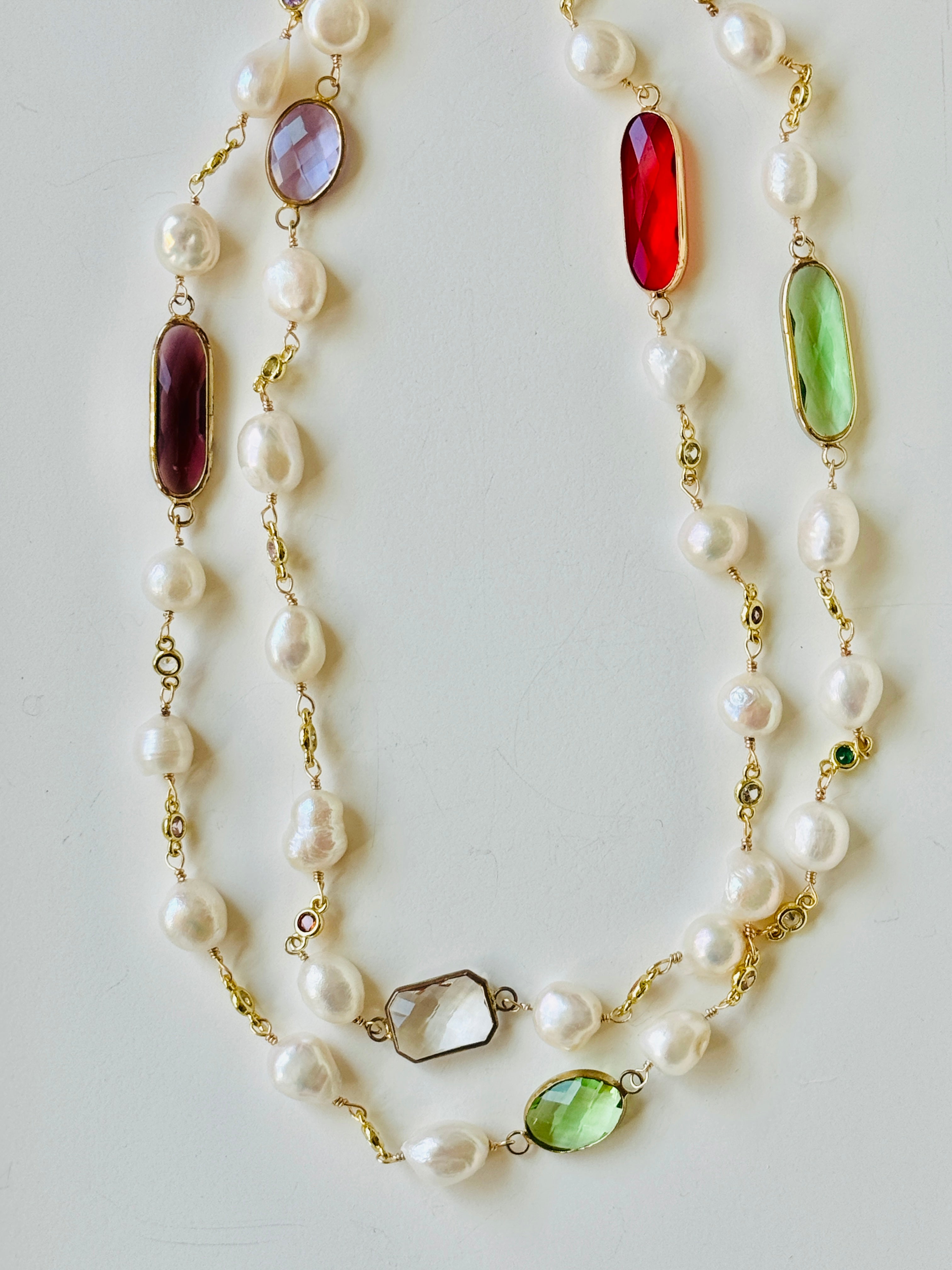 Freshwater Pearl Necklace with Large Crystals