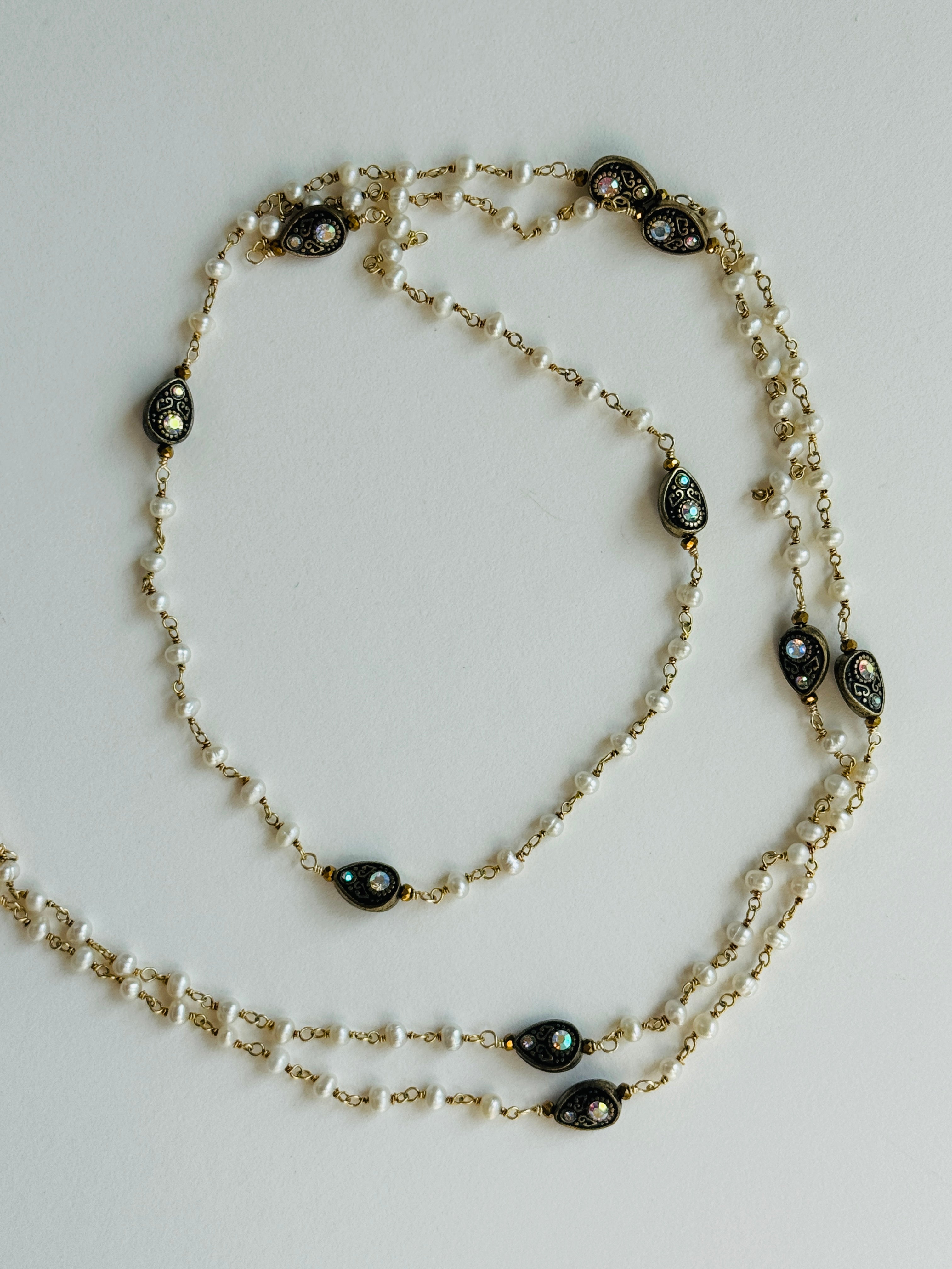Freshwater Pearl Necklace with Metal Crystal Accents