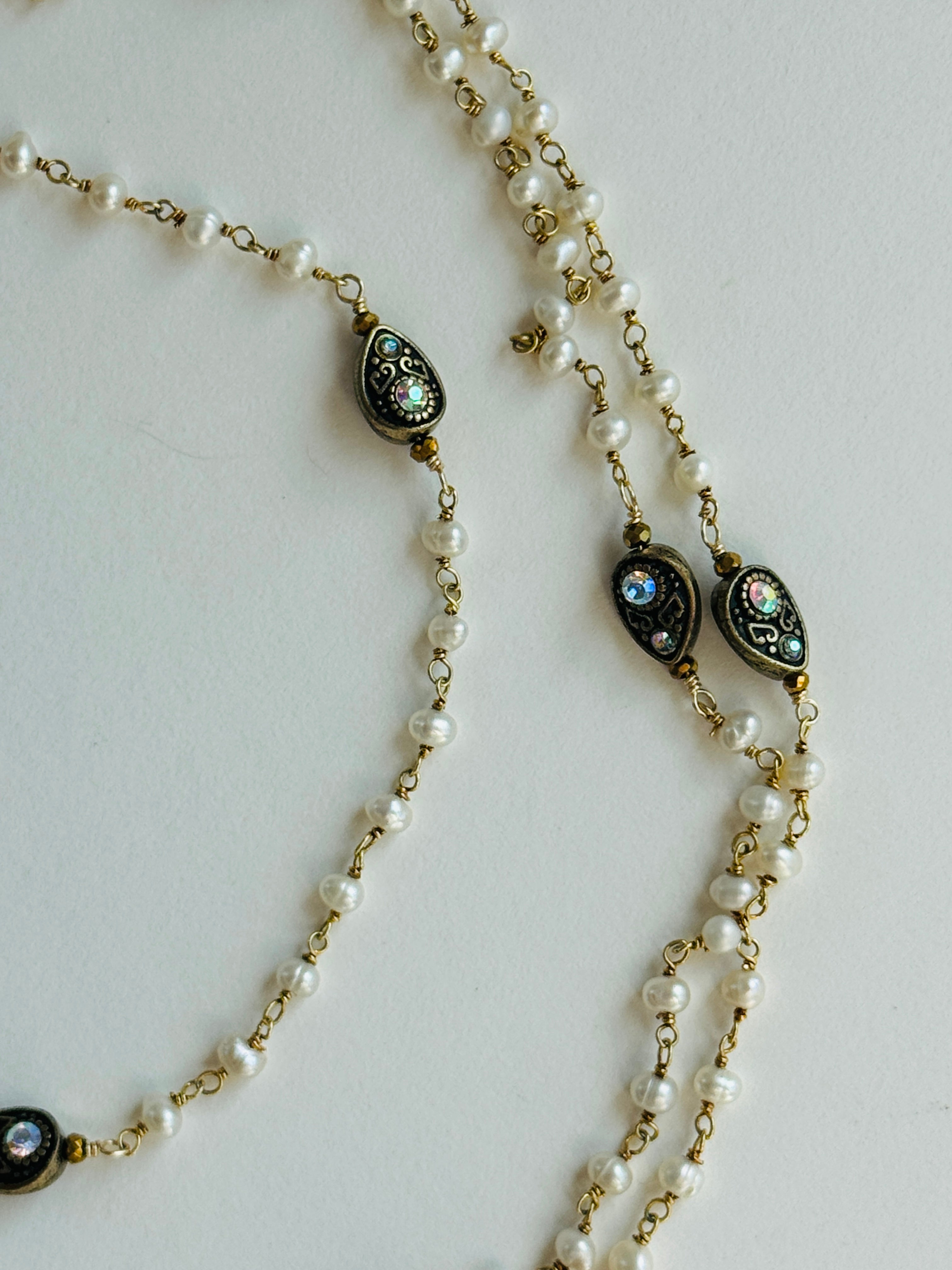 Freshwater Pearl Necklace with Metal Crystal Accents