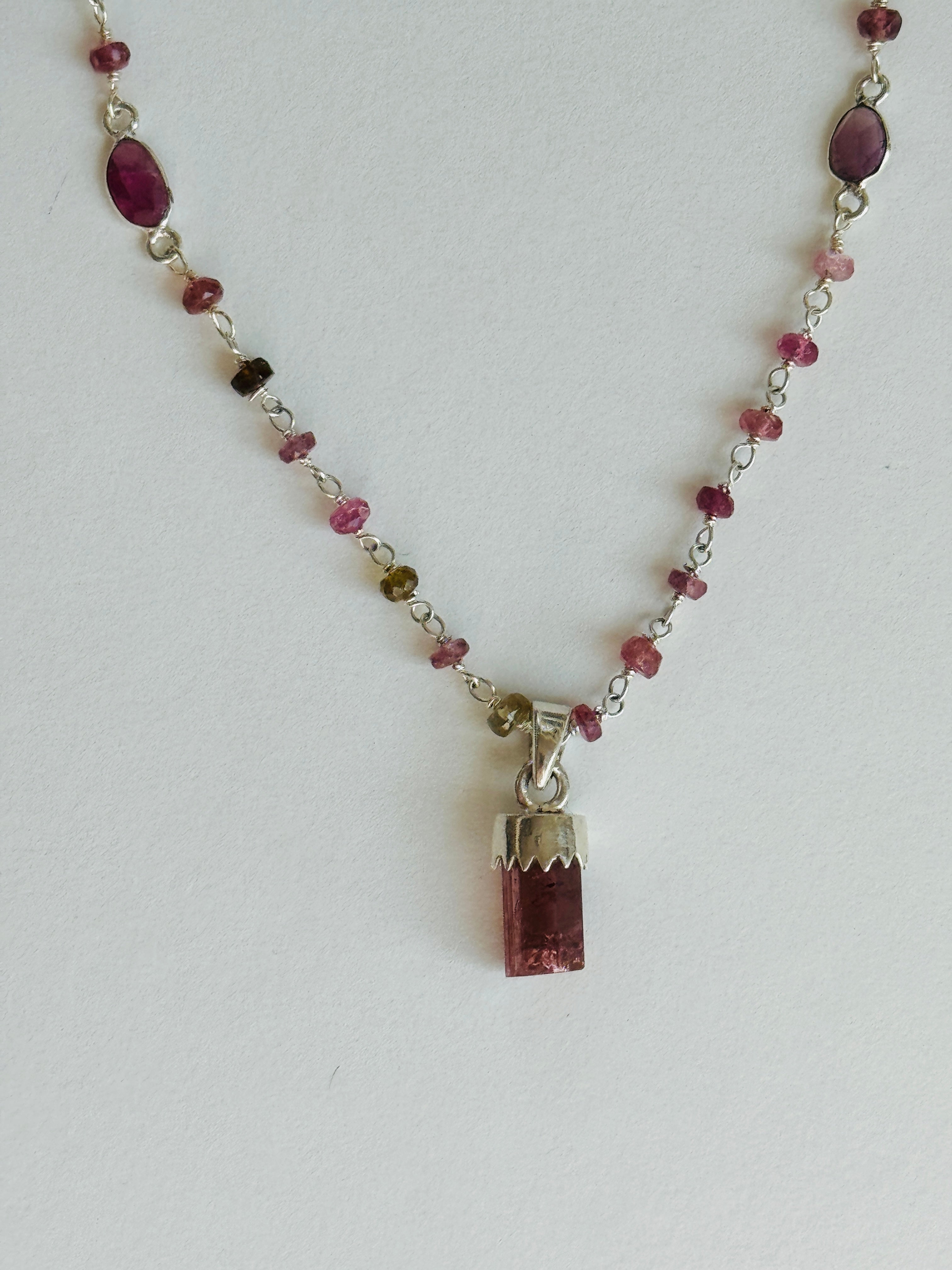 Pink Tourmaline Crystal on Tourmaline Chain