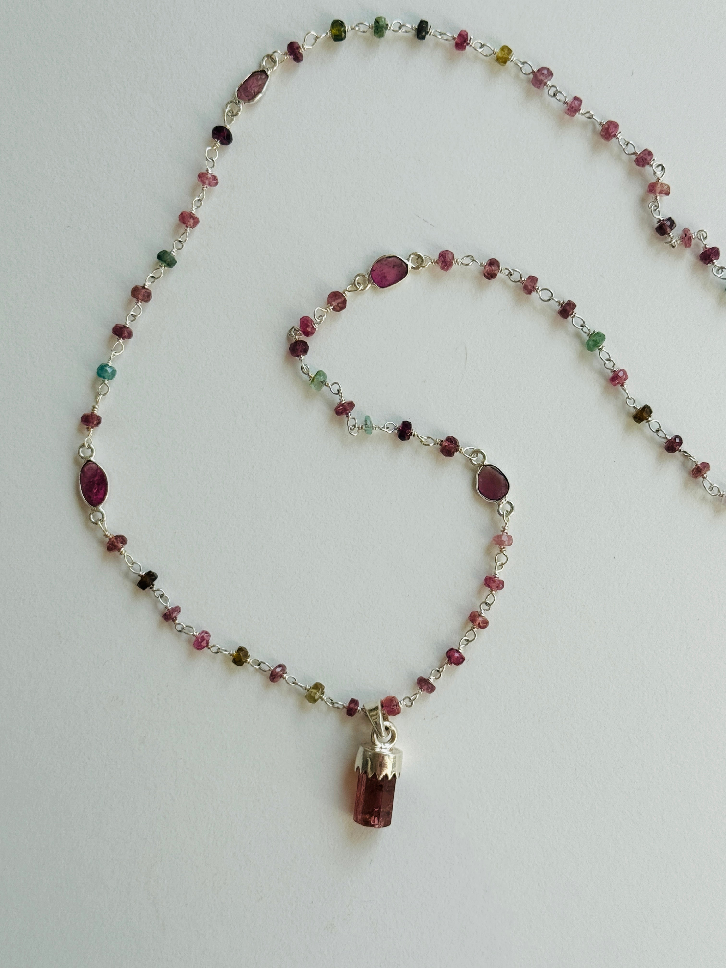 Pink Tourmaline Crystal on Tourmaline Chain
