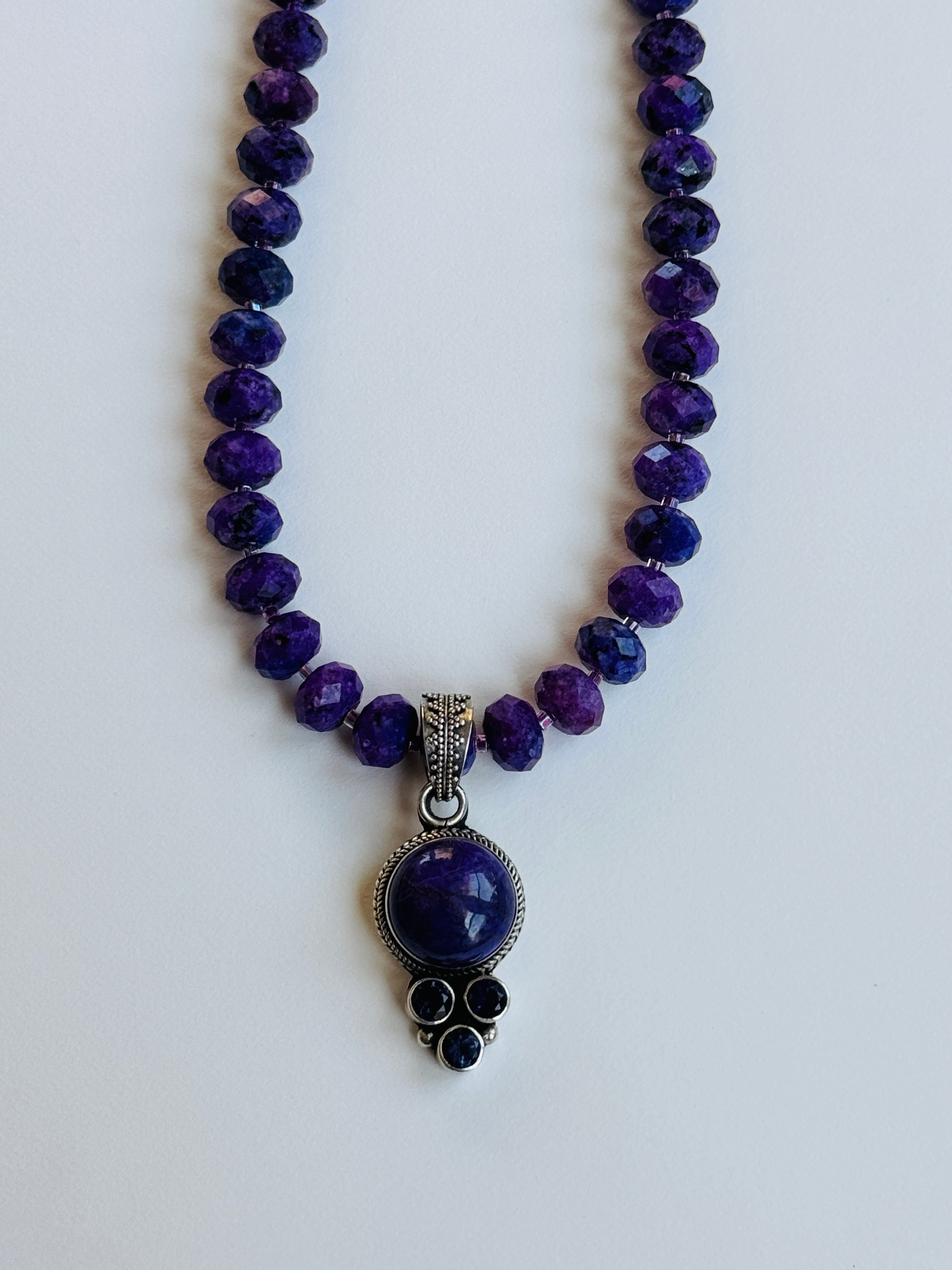 Sugilite Necklace with Sugilite and Iolite Pendant in Sterling Silver