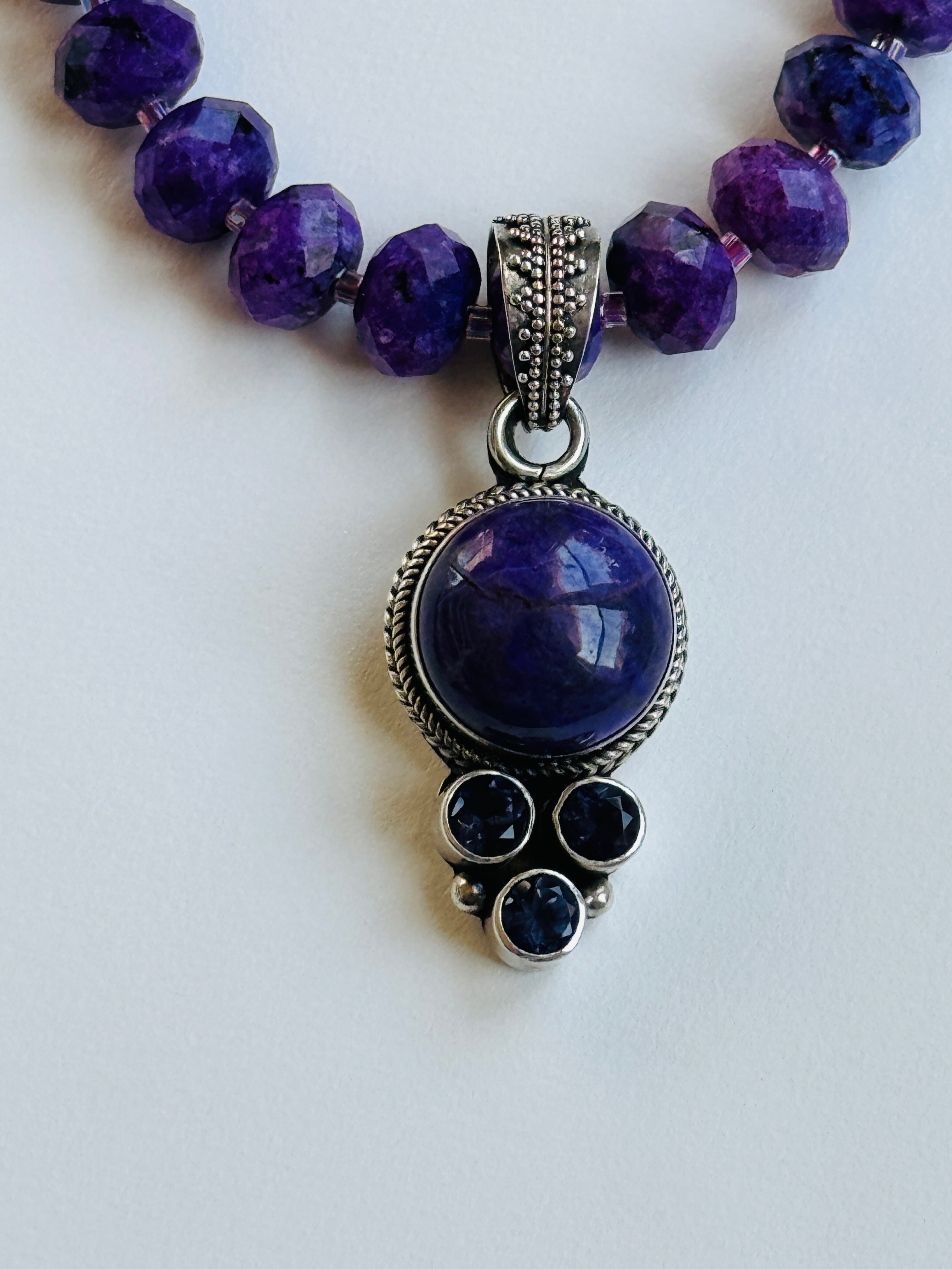 Sugilite and Iolite in Sterling Silver Pendant