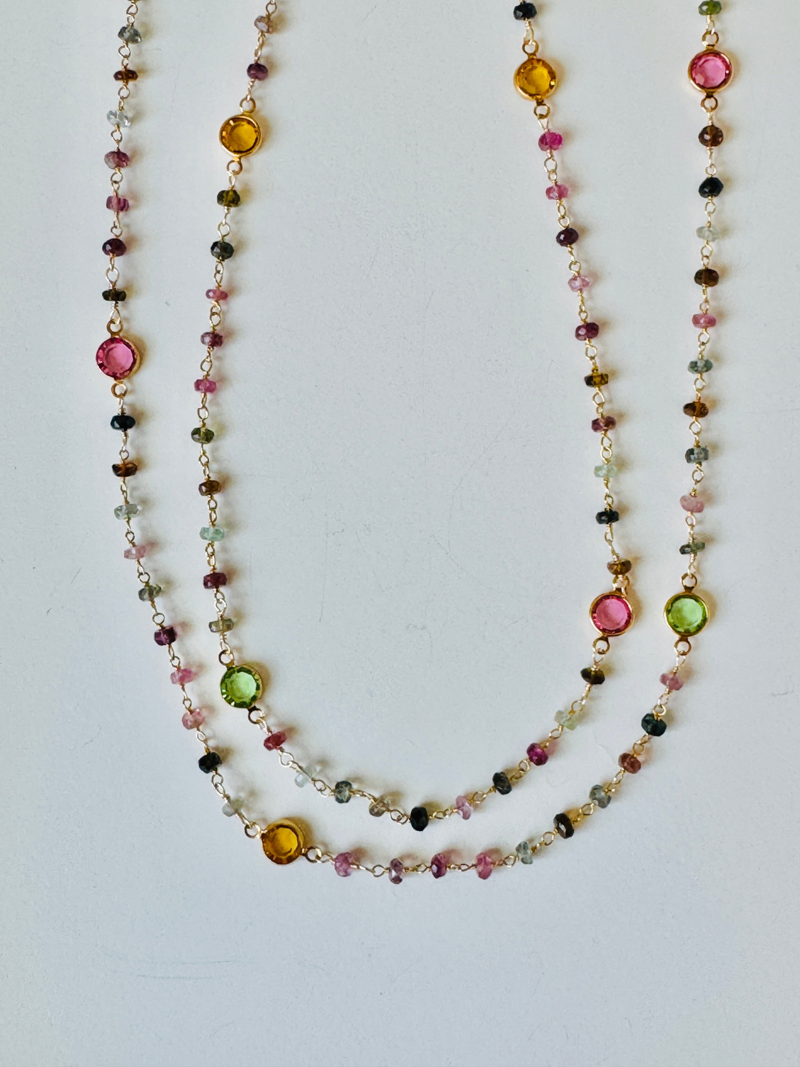 Lorelei Layering Necklace in Multi-Color Tourmaline with Crystals