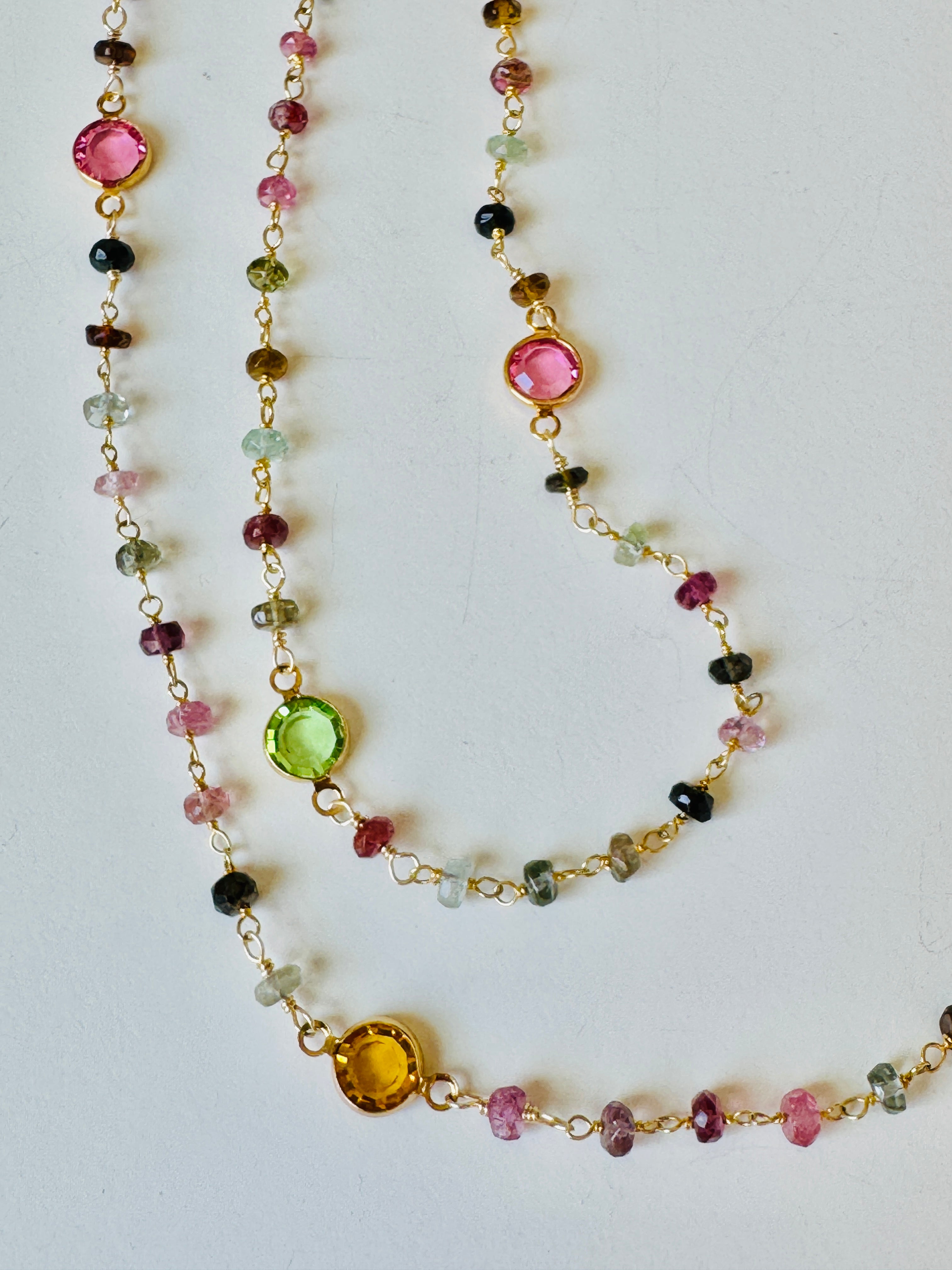 Multi-Color Tourmaline Chain with Crystals