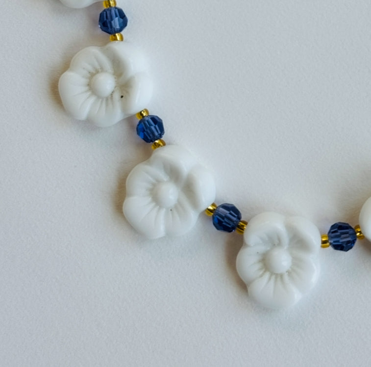 Iolite Necklace with Vintage Glass Flowers