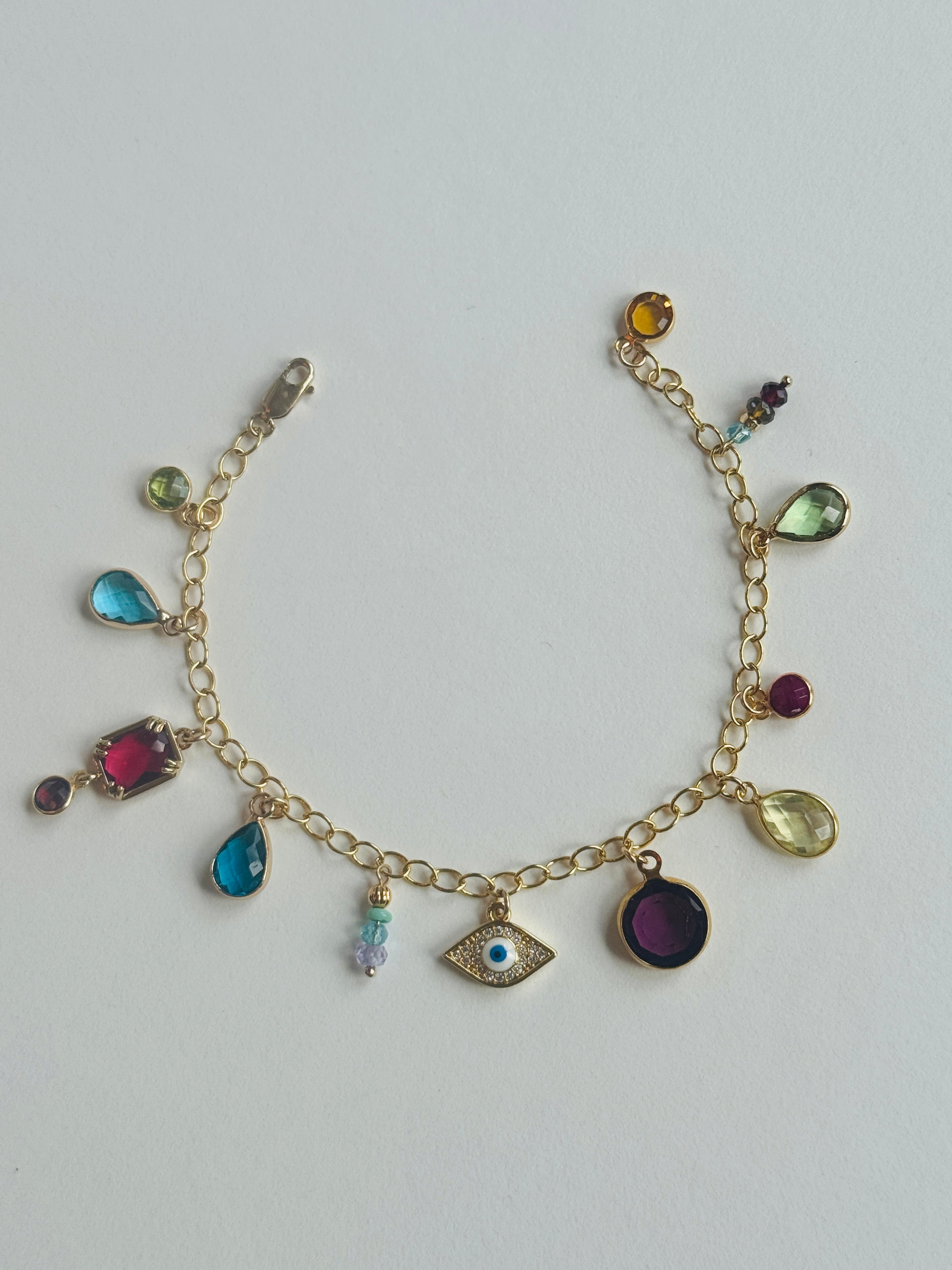Gold-filled Bracelet with Evil Eye and Bright-Colored Charms