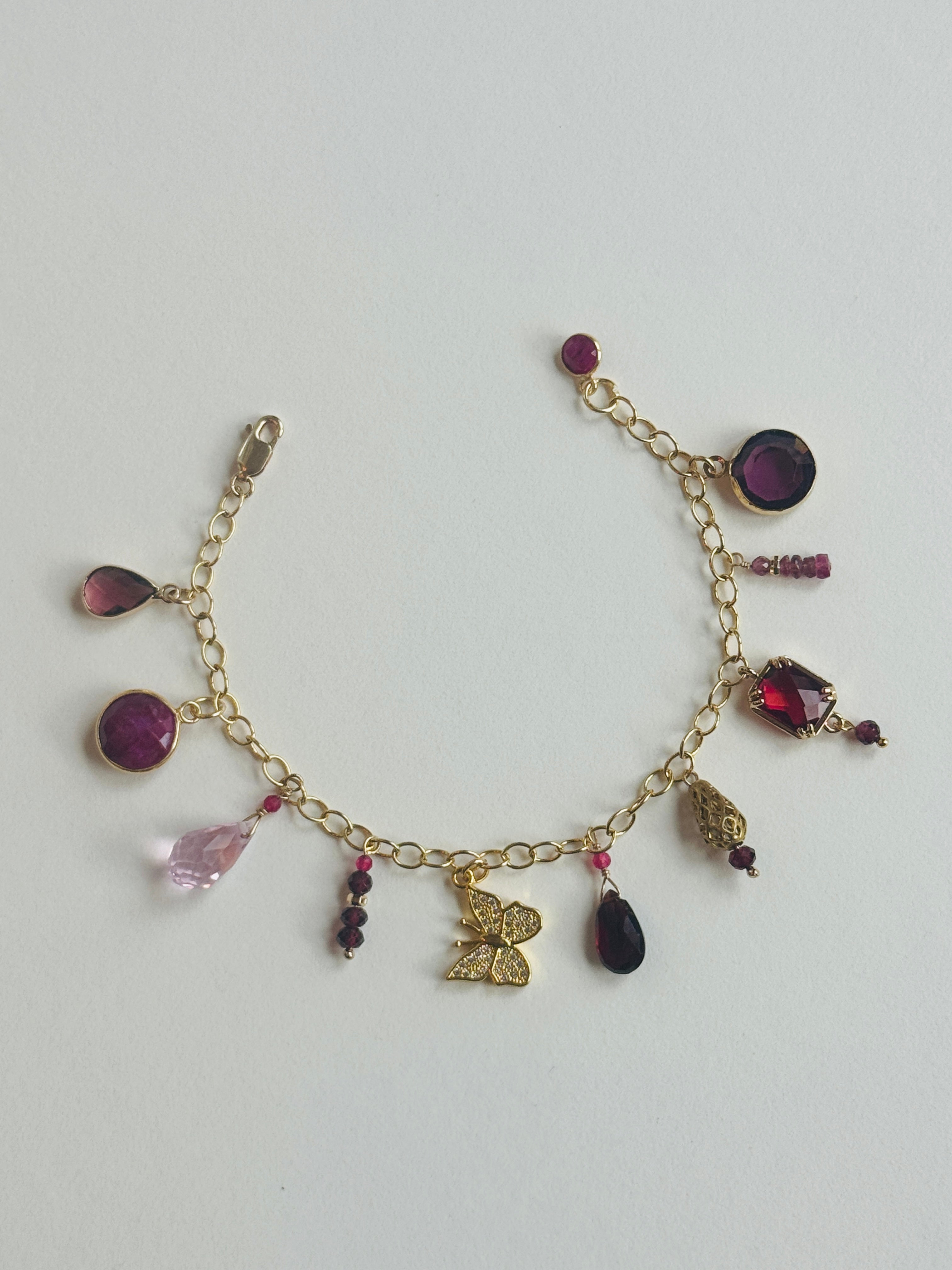 Gold-filled Bracelet with Butterfly and Bright-Colored Charms