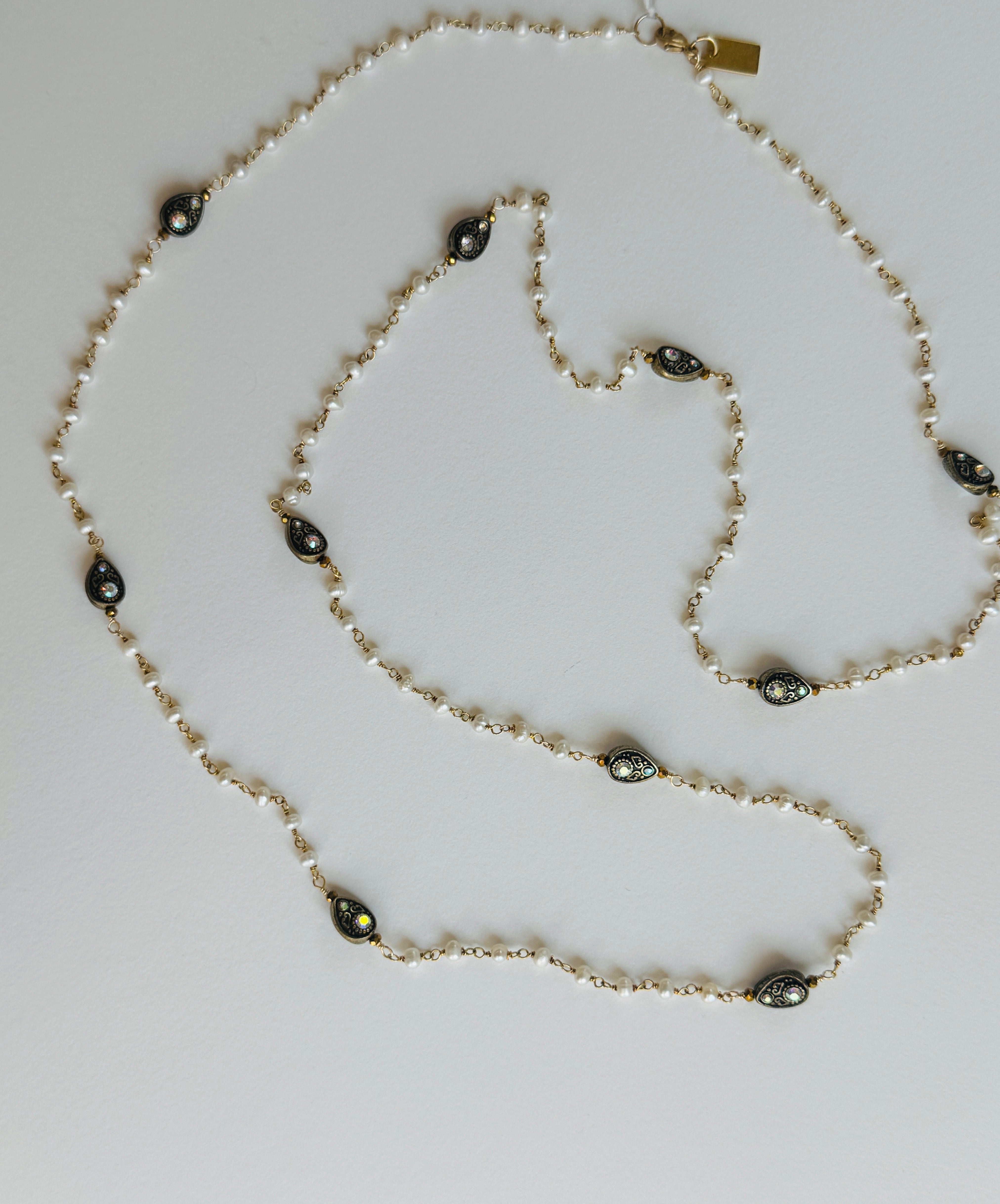 Freshwater Pearl Necklace with Metal Crystal Accents