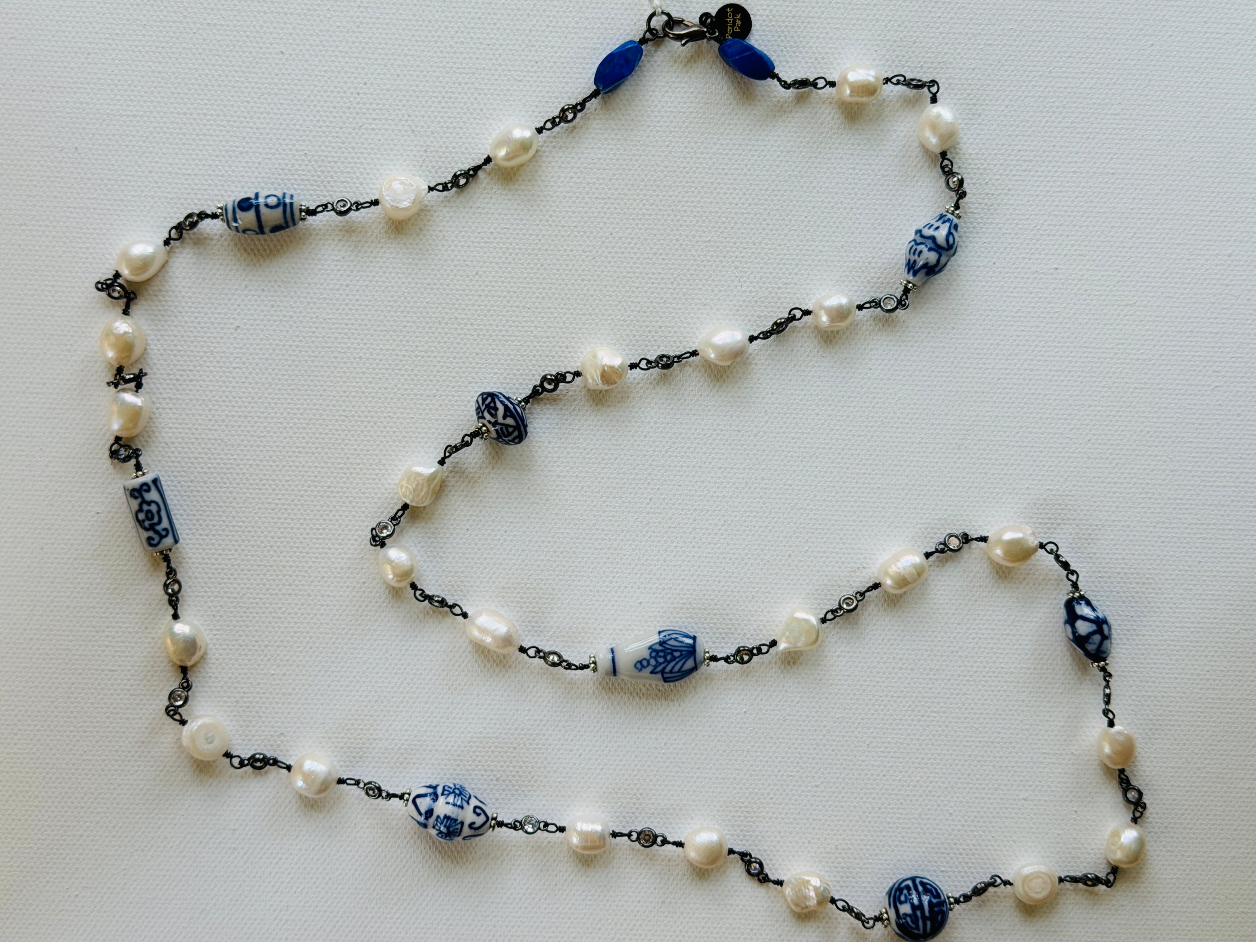 Pearl Lorelei with Blue & White Beads (Gunmetal)