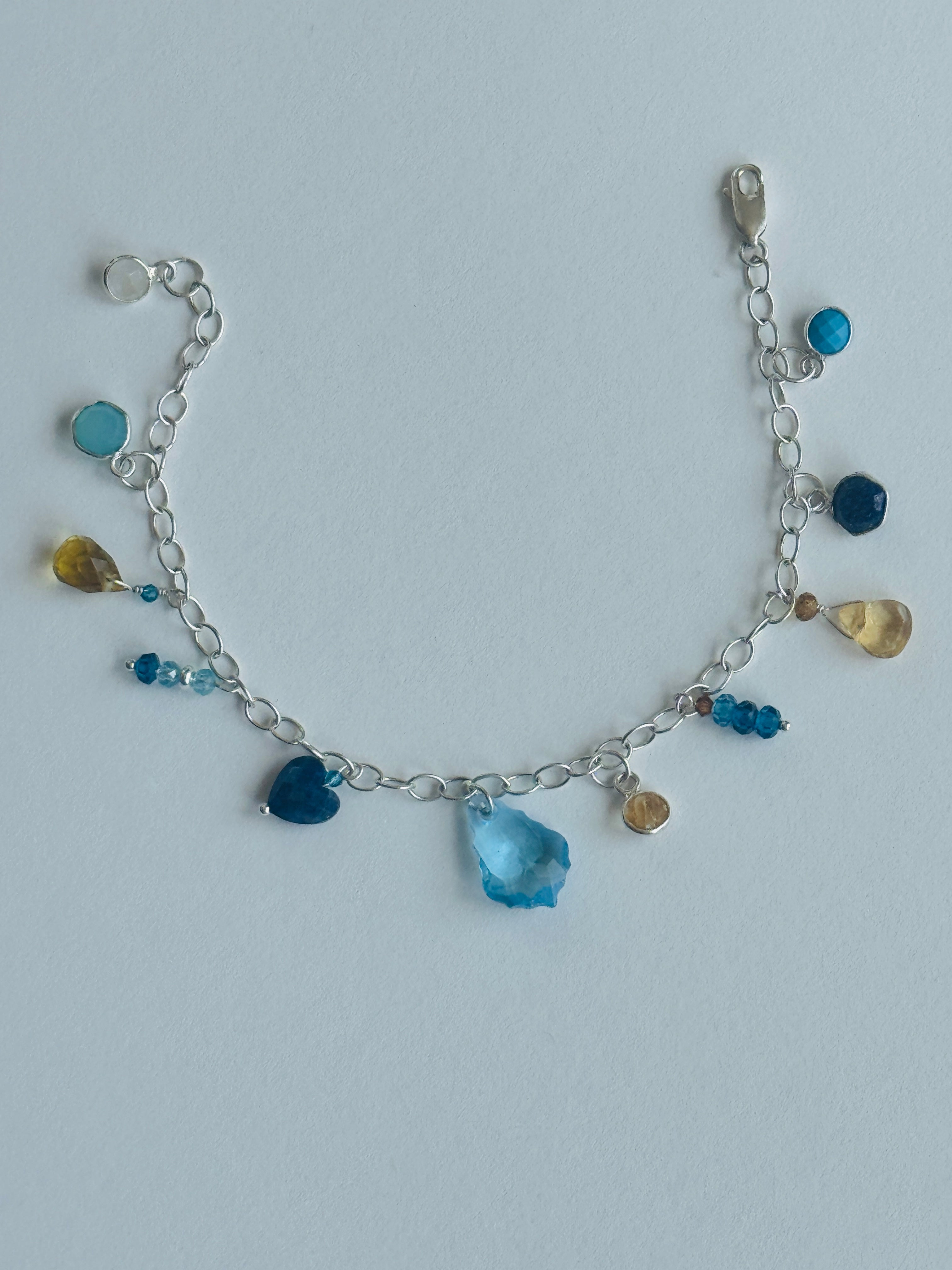 Sterling Silver Bracelet with Blue and Yellow Charms