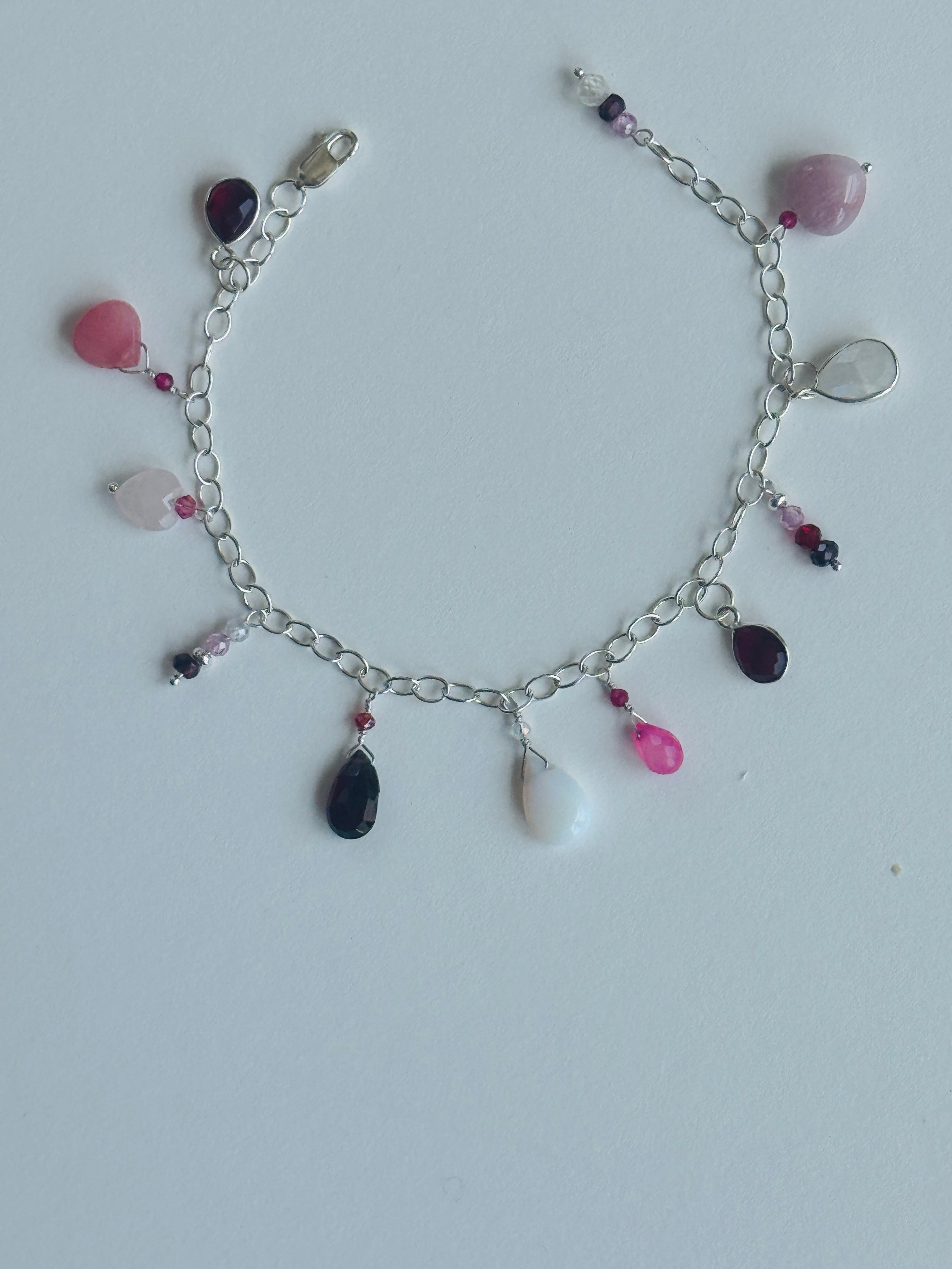Sterling Silver Bracelet with Pink and White Charms