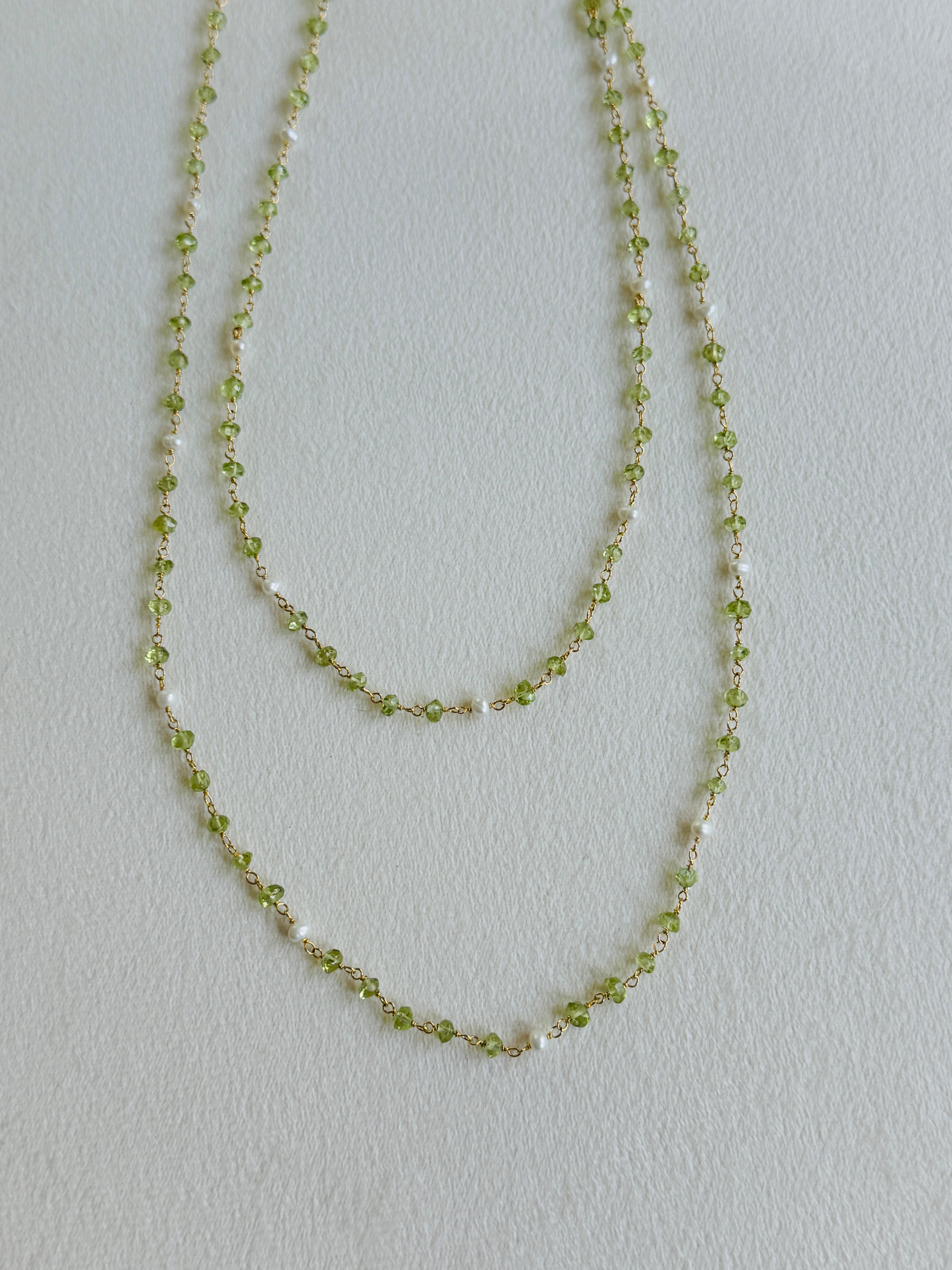Peridot green chain with pearl accents